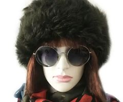 Russian, Mongolian Winter Hat For Women, Handmade, 100% Wool, Real Fur, Leather Dark Green