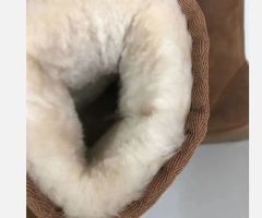 real cow split leather+ faux fur warm winter sheepskin wool boots