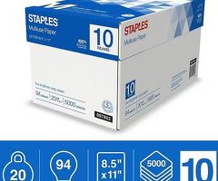 Staples Multiuse Copy Paper, 8.5" x 11", 20 lbs., 94 Brightness, 500 Sheets/Ream, 10 Reams/Carton (2