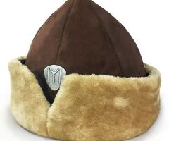  Top Quality Genuine Leather Dark Nubuck Ottoman Kayi Tribe Ertugrul Dirilis Wool Hat / Bork