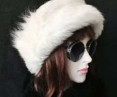 Handmade, 100% Wool, Real Fur, Leather Russian, Winter Hat For Women White