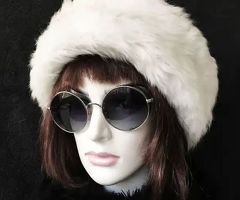 Handmade, 100% Wool, Real Fur, Leather Russian, Winter Hat For Women White