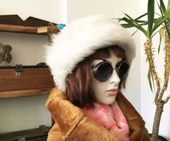 Handmade, 100% Wool, Real Fur, Leather Russian, Winter Hat For Women White