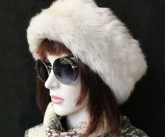 Handmade, 100% Wool, Real Fur, Leather Russian, Winter Hat For Women White